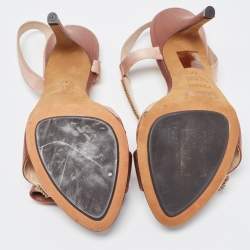 Fendi Beige Satin Crystal Embellished Bow Slingback Sandals Size 37