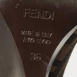 Pre Owned Fendi Brown Zucca Canvas Peep Toe Wedge Pumps Size 36