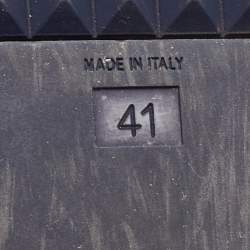 Pre Owned Fendi Black Patent Leather Flowerland Stud Criss Cross Flat Sandals Size 41