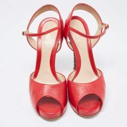 Fendi Red Leather  Open Toe Ankle Strap Sandals Size 39