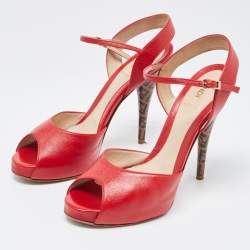 Fendi Red Leather  Open Toe Ankle Strap Sandals Size 39
