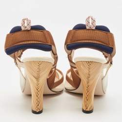 Pre Owned Fendi Brown/Beige Mesh and Leather Colibri Slingback Pumps Size 37.5