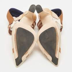 Pre Owned Fendi Brown/Beige Mesh and Leather Colibri Slingback Pumps Size 37.5