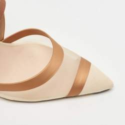 Pre Owned Fendi Brown/Beige Mesh and Leather Colibri Slingback Pumps Size 37.5