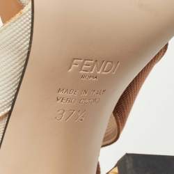 Pre Owned Fendi Brown/Beige Mesh and Leather Colibri Slingback Pumps Size 37.5