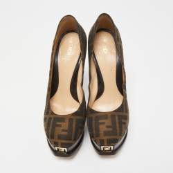 مملوكة مسبقًا Fendi Brown Zucca Canvas Fendista Platform Pumps Size 38.5
