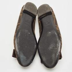 Pre Owned Fendi Tobacco Zucca Canvas and Leather Bow Detail Ballet Flats Size 37