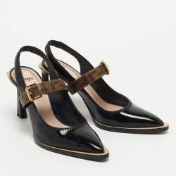 Pre Owned Fendi Black Patent Leather fframe Mary Jane Pumps Size 38.5