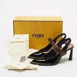 Pre Owned Fendi Black Patent Leather fframe Mary Jane Pumps Size 38.5