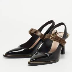 Pre Owned Fendi Black Patent Leather fframe Mary Jane Pumps Size 38.5