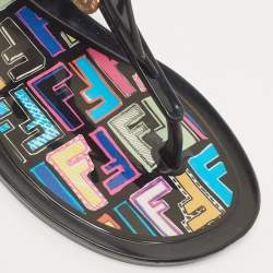 Pre Owned Fendi Black Jelly T-strap Slingback Flat Sandals Size 38