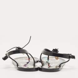 Pre Owned Fendi Black Jelly T-strap Slingback Flat Sandals Size 38