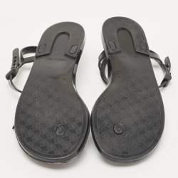 Pre Owned Fendi Black Jelly T-strap Slingback Flat Sandals Size 38