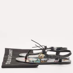 Pre Owned Fendi Black Jelly T-strap Slingback Flat Sandals Size 38