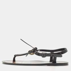 Pre Owned Fendi Black Jelly T-strap Slingback Flat Sandals Size 38