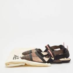 Pre Owned Fendi Black Mesh and Canvas Colibri Slingback Flats Size 39