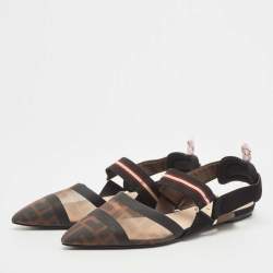 Pre Owned Fendi Black Mesh and Canvas Colibri Slingback Flats Size 39