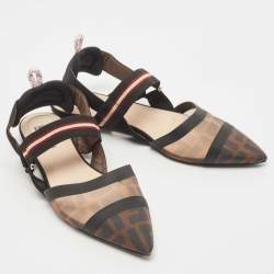 Pre Owned Fendi Black Mesh and Canvas Colibri Slingback Flats Size 39