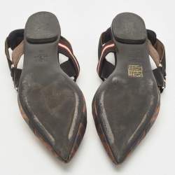 Pre Owned Fendi Black Mesh and Canvas Colibri Slingback Flats Size 39