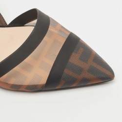 Pre Owned Fendi Black Mesh and Canvas Colibri Slingback Flats Size 39