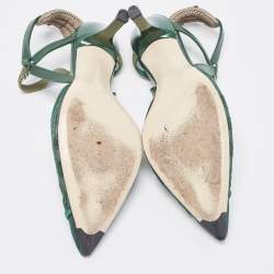 Pre Owned Fendi Green Leather and Mesh Colibri Lite Slingback Pumps Size 38.5