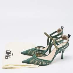 Pre Owned Fendi Green Leather and Mesh Colibri Lite Slingback Pumps Size 38.5