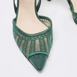 Pre Owned Fendi Green Leather and Mesh Colibri Lite Slingback Pumps Size 38.5