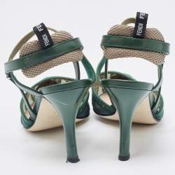 Pre Owned Fendi Green Leather and Mesh Colibri Lite Slingback Pumps Size 38.5