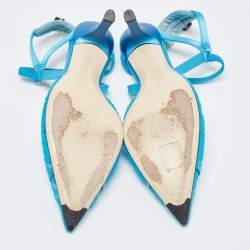 Pre Owned Fendi Blue Tulle And Satin Colibri Lite Slingback Pumps Size 37.5