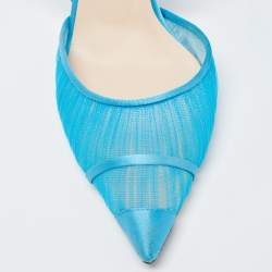 Pre Owned Fendi Blue Tulle And Satin Colibri Lite Slingback Pumps Size 37.5