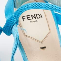 Pre Owned Fendi Blue Tulle And Satin Colibri Lite Slingback Pumps Size 37.5