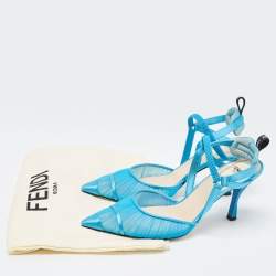 Pre Owned Fendi Blue Tulle And Satin Colibri Lite Slingback Pumps Size 37.5