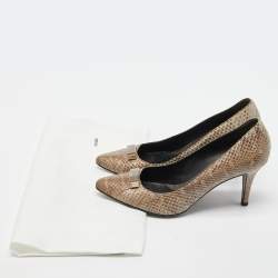 Fendi Beige/Brown Watersnake Leather Pointed Toe Pumps Size 39.5