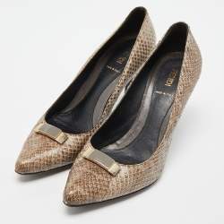 Fendi Beige/Brown Watersnake Leather Pointed Toe Pumps Size 39.5