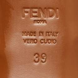 Pre Owned Fendi Brown Leather and Canvas FF Logo Printed Sock Ankle Boots Size 39