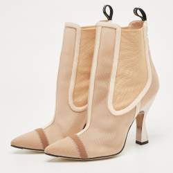Pre Owned Fendi  Beige Mesh Rockoko Ankle Boots Size 38