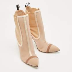 Pre Owned Fendi  Beige Mesh Rockoko Ankle Boots Size 38