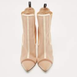 Pre Owned Fendi  Beige Mesh Rockoko Ankle Boots Size 38