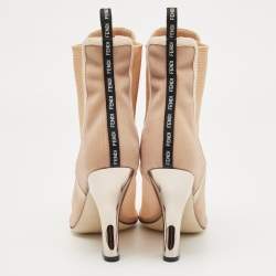 Pre Owned Fendi  Beige Mesh Rockoko Ankle Boots Size 38
