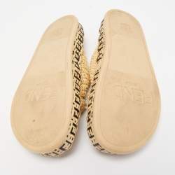Fendi Cream Raffia Criscross Flat Slides Size 36
