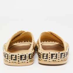 Fendi Cream Raffia Criscross Flat Slides Size 36