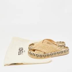 Fendi Cream Raffia Criscross Flat Slides Size 36