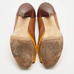 Pre Owned Fendi Brown/Yellow Lizard Embossed Fendista Pumps Size 38.5