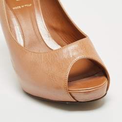 Pre Owned Fendi Brown Leather Platform Peep Toe Pumps Size 37.5