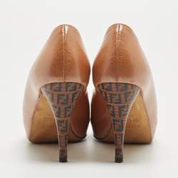Pre Owned Fendi Brown Leather Platform Peep Toe Pumps Size 37.5