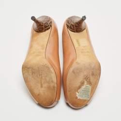 Pre Owned Fendi Brown Leather Platform Peep Toe Pumps Size 37.5