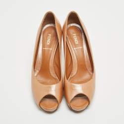Pre Owned Fendi Brown Leather Platform Peep Toe Pumps Size 37.5