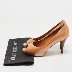 Pre Owned Fendi Brown Leather Platform Peep Toe Pumps Size 37.5