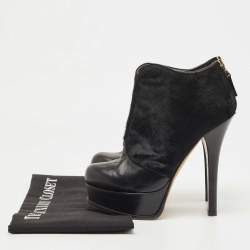 Pre Owned Fendi Black Leather And Suede Fendista Ankle Boots Size 36.5