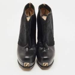 Pre Owned Fendi Black Leather And Suede Fendista Ankle Boots Size 36.5